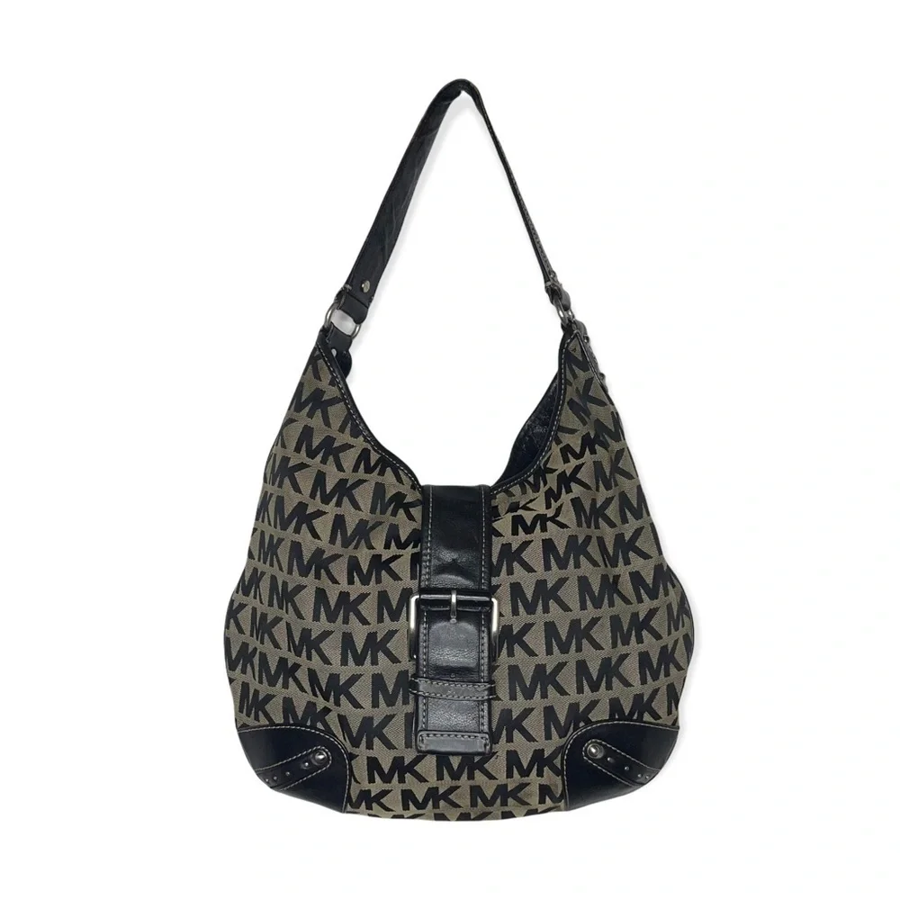 MICHAEL KORS Black & Tan Signature MK Hobo, Wallet & Wristlet Bundle